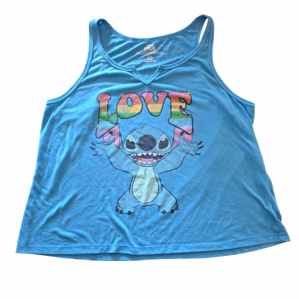 Disney Pride Collection Stitch Tank Top Blue Love Rainbow Juniors XL